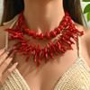 European and American Fashion Women's Necklace Versatile Multi-layer Coral Design Long Clavicle Chain Geometric Necklace Two-piece Set for Women