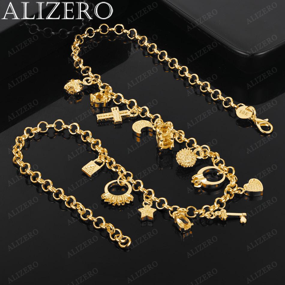 ALIZERO 18K Gold Ring / Star / Moon / Heart / Cross Charms Necklaces 18 Inches Women Fine Jewelry Wholesale Trend Chain Necklace