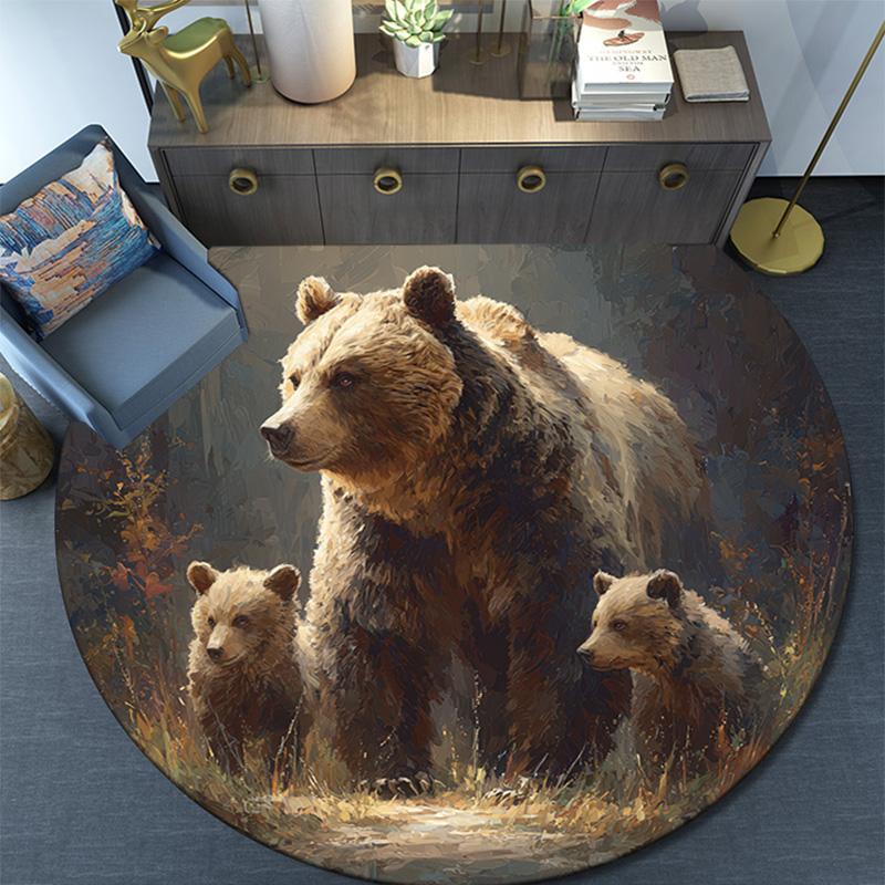Brown Bear Round Area Rug,Carpet Rug for Living Room Bedroom Sofa Playroom Decor,Non-slip Floor Mat