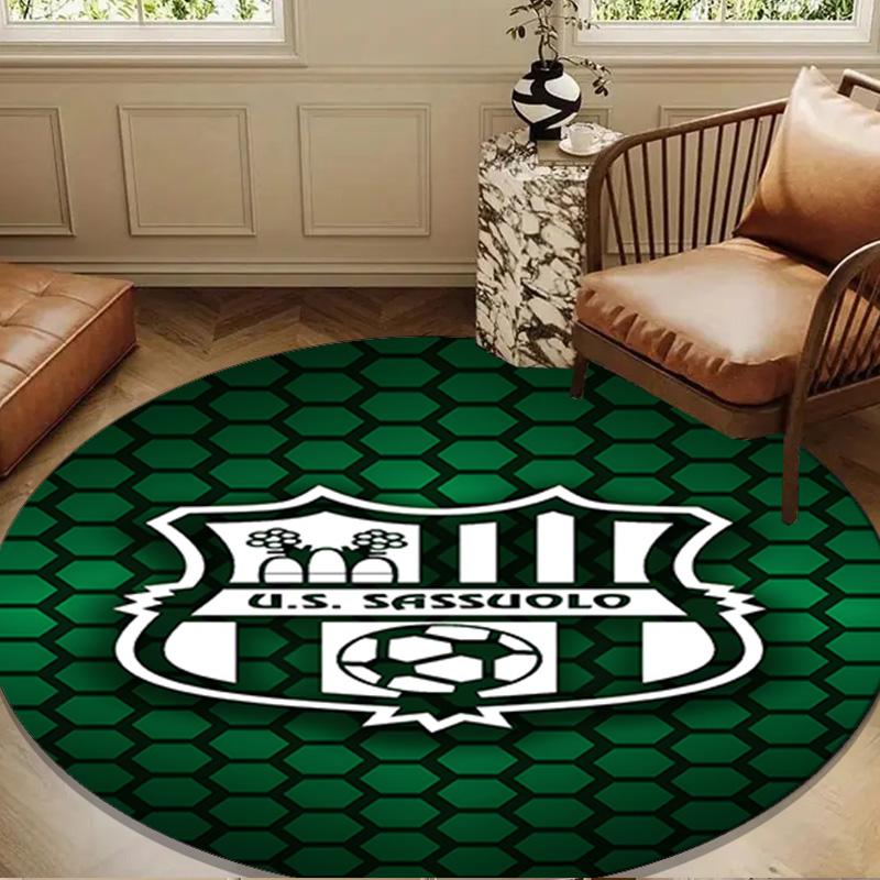 1PC Sass-uolo Football Crest Round Rug for Livingroom,Bedroom, Palyroom, Chair Rug, Area rug, Circle Carpet, Large Size Fan Christmas gift