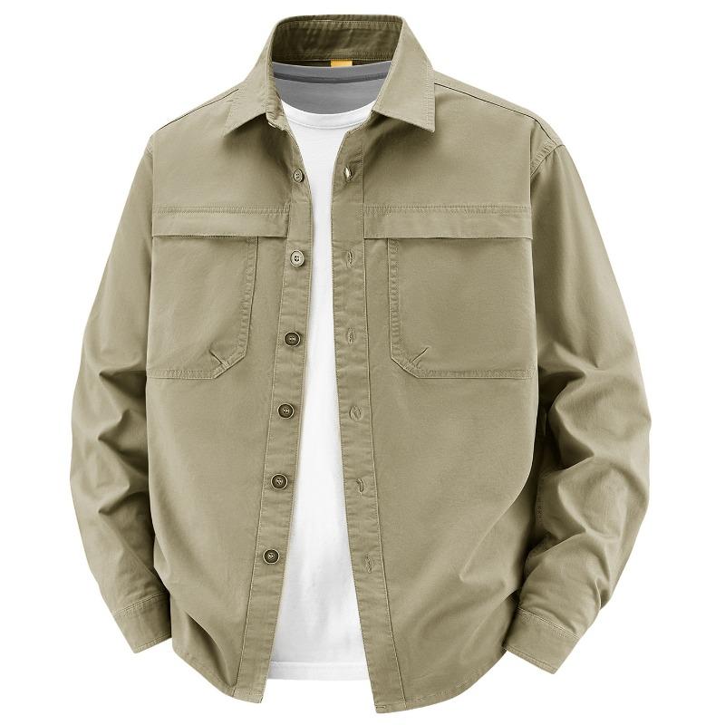 Spring Autumn Casual Retro Long Sleeve Shirt Men's Workwear Washed Cotton Shirt Male Jacket Coat
