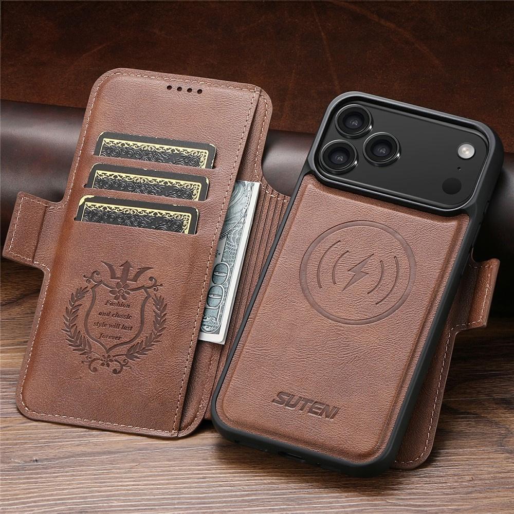 SUTENI 2-in-1 Flip Case for iPhone 17 Pro, MagSafe-Resistant, Brown