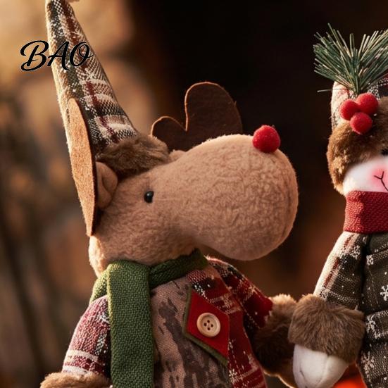 Retro Style Xmas Room Decorations Christmas Retractable Leg Plush Doll, Santa Snowman Elk Figures with Stuffed Fabric Character Toys Adjustable