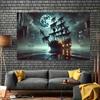 A mysterious ghost pirate ship polyester party banner, 8x6 feet, multi-functional room decorationzyc