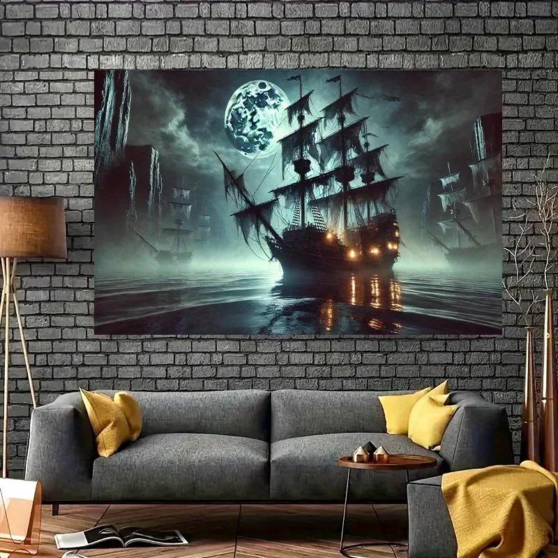A mysterious ghost pirate ship polyester party banner, 8x6 feet, multi-functional room decorationzyc