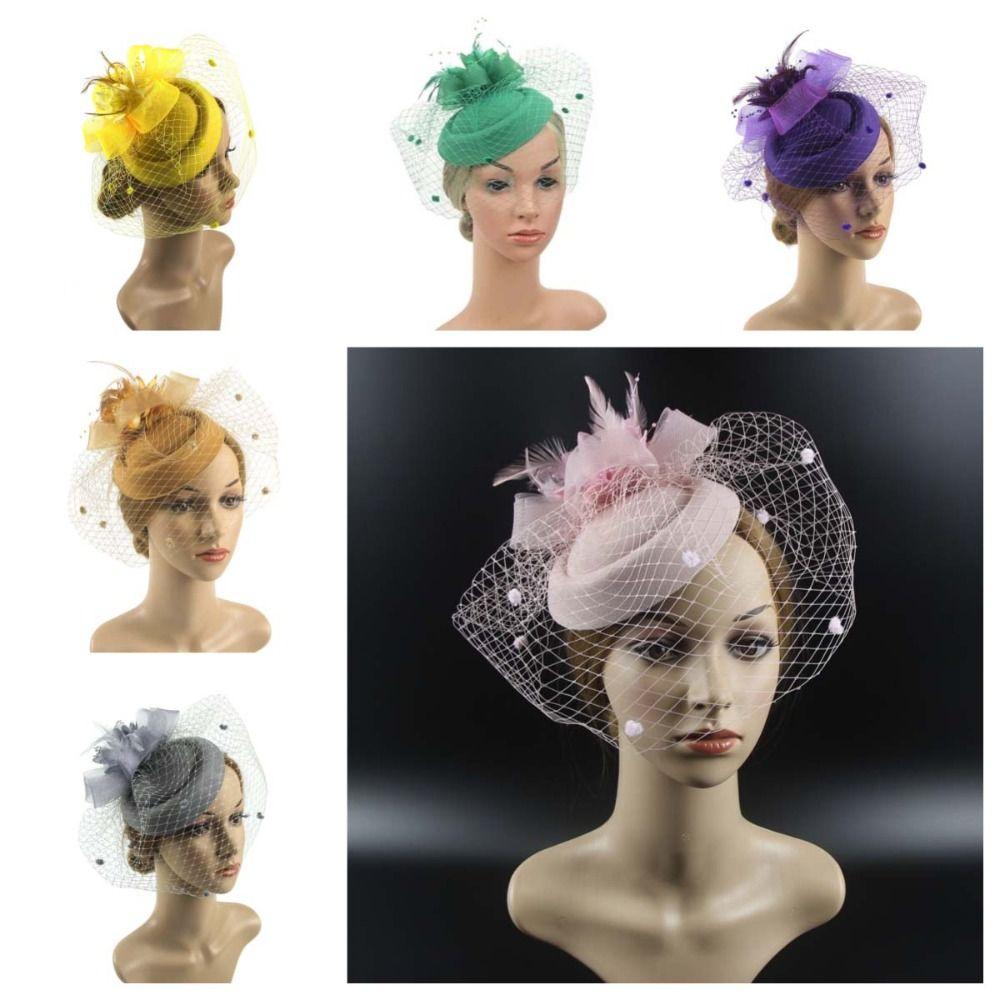 Bride Headdress Mesh Fascinator Hat Flower Mesh Party Mesh Hair Band Feathers Fascinator Hat  Party