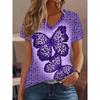 Plus Size Butterfly Print T-Shirt Casual V Neck Short Sleeve T-Shirt Women's Plus Size Clothing