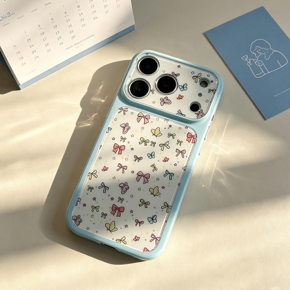Красивый бабочка-бант подходит для чехла на телефон 17pm, силиконового iPhone16Pro, имитации стекла Apple 17/15, женская простота