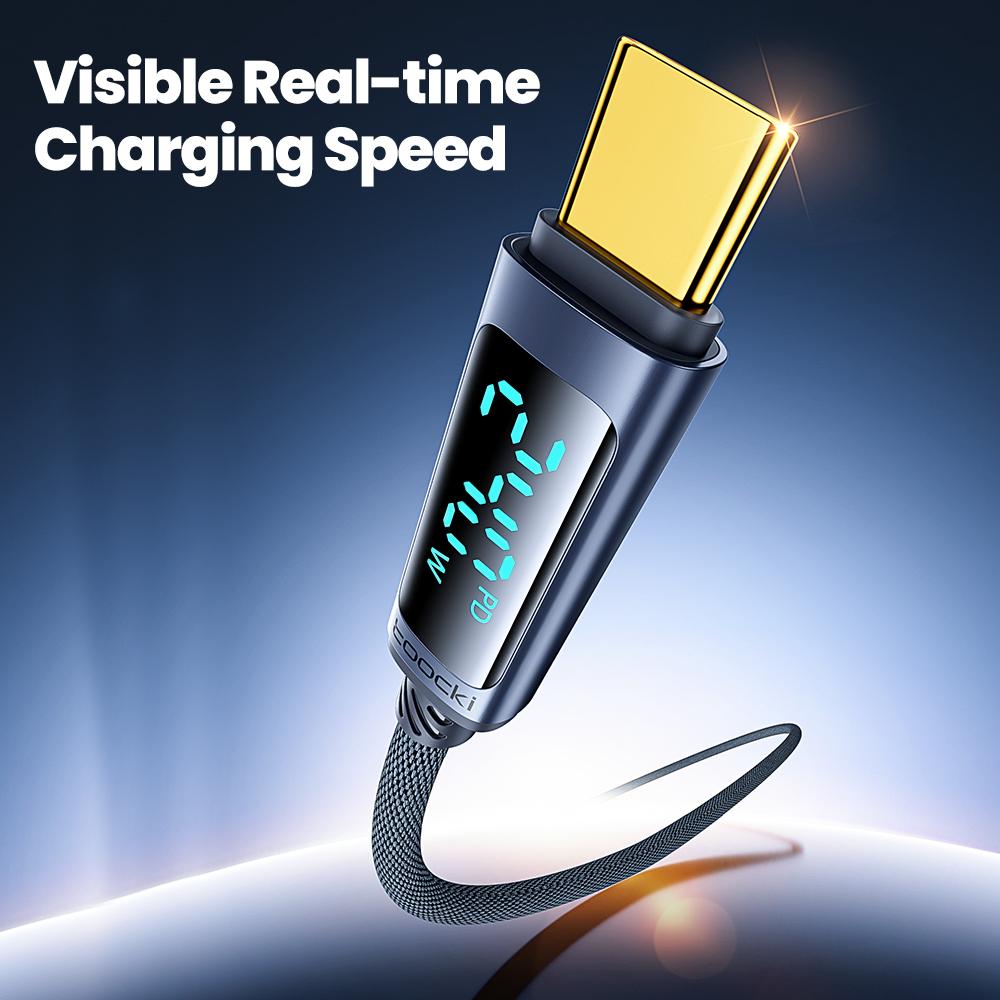 TOOCKI TQ-X57C4 1m USB C to USB C 240W PD Fast Charging Cable Digital Display Braided Data Cord