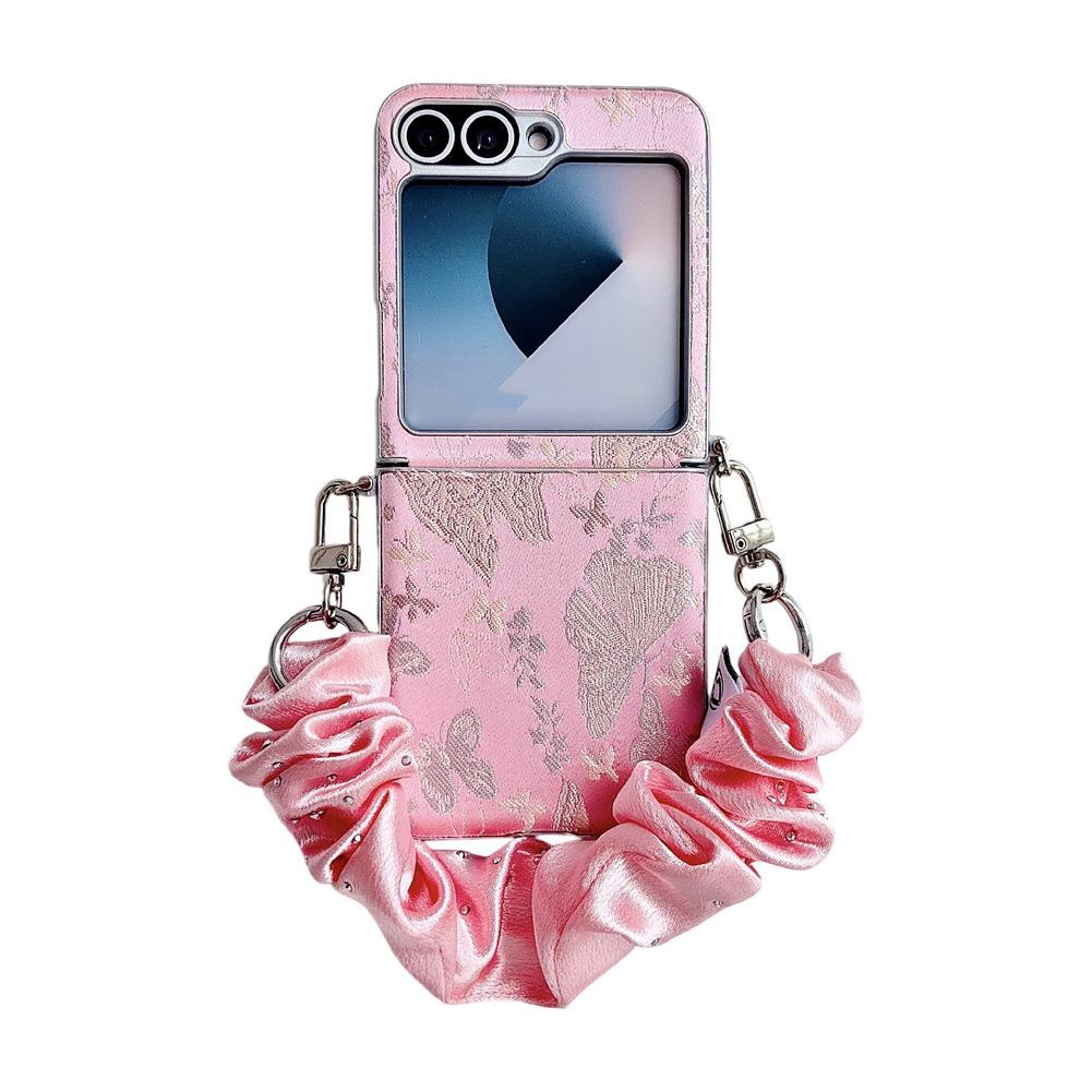 Embroidered Butterfly Phone Case for Samsung Z Flip 8 flip7 fe Galaxy Z Flip 7 6 5 Silver-edged Side Buckle Protective Cover