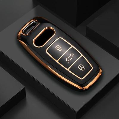 Модный TPU Чехол-Ракушка для Брелока Автомобильного Ключа для A6 A7 A8 E-tron Q5 Q8 C8 D5 Дизайн с Золотым Ободком Защитный Брелок Автоаксессуары