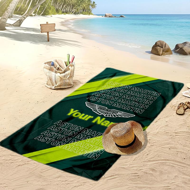 Aston Martin Custom Beach Towel, Print Your Name Text Lightweight Absorbent Towel for Swimming Travel
