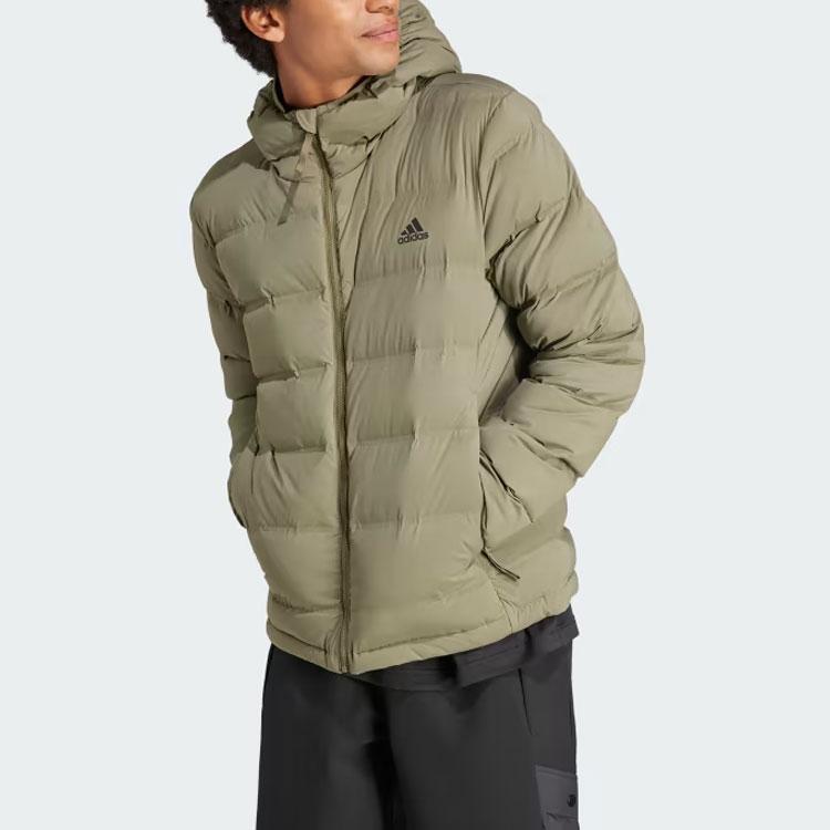 Adidas Helionic Stretch Hooded Down Jacket Down Jacket Men's Olive Green IK3173