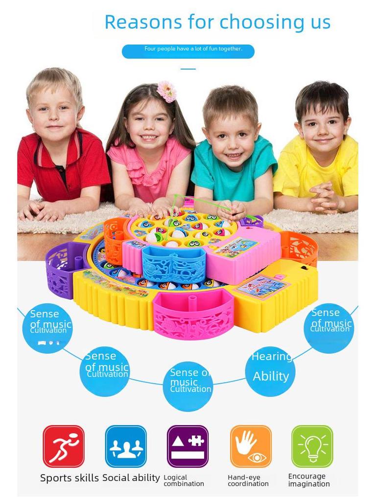 Multifunctional Musical Magnetic Fishing Toy for Kids - Rotating Electric Early Learning Game