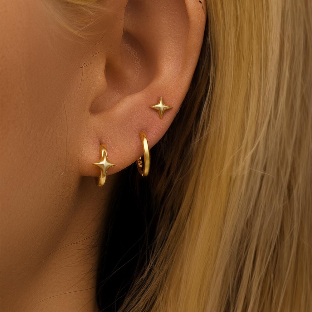 AIDE 925 Silver 3pcs 4pcs Set Zircon Stud Earrings 18k Gold Star Minimalism Huggies Earring Fine Jewelly Set Party Gift