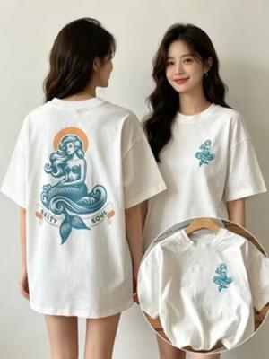 Retro Mermaid Salty Soul Graphic T-Shirt, Casual Tee For Women Travel Daily Vacation Street Outfits Round Neck Tops