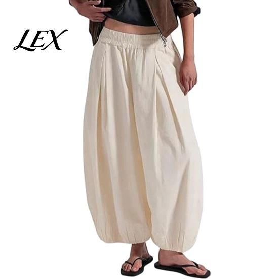 Lightweight Balloon Trousers Women Wide Leg Barrel Pants, Casual High Waisted Pleated Palazzo Pants Trousers, Solid Color Baggy Soft Lounge