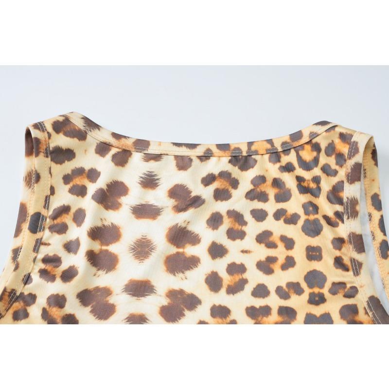 Модное сексуальное платье без рукавов в стиле Spice с леопардовым принтом и квадратным воротником для женщин