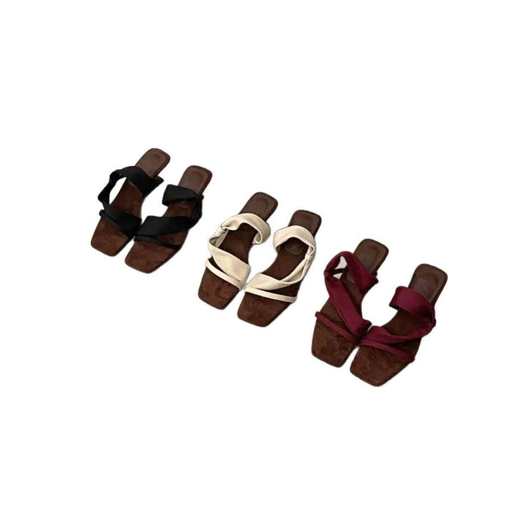 2025 лето новые модные универсальные нишевые дизайнерские ретро сандалии на танкетке с квадратным носком и открытым носком на высоком каблуке крутые шлепанцы