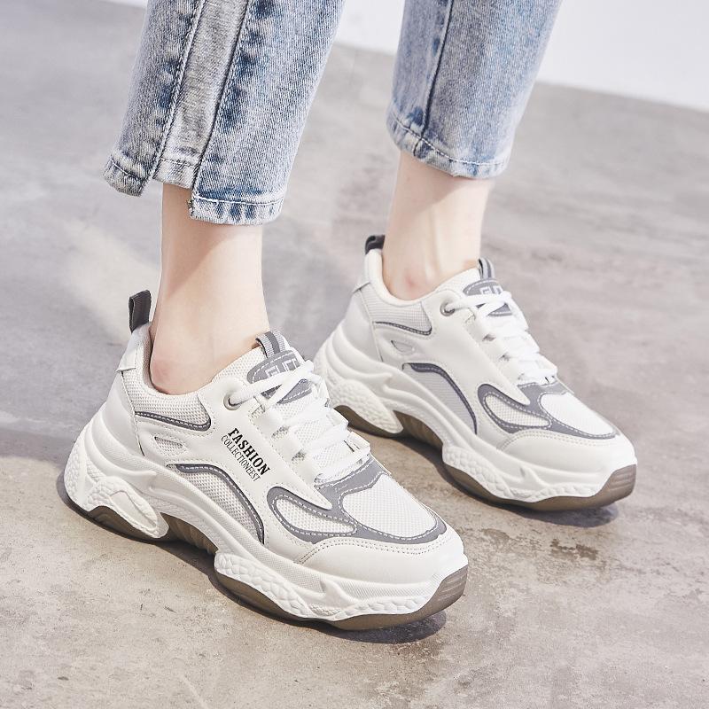 Мода 2024 осень весна лето женские дышащие сетчатые кроссовки с увеличенными шнурками ноги маленькие повседневные туфли толстая подошва дышащий ПУ