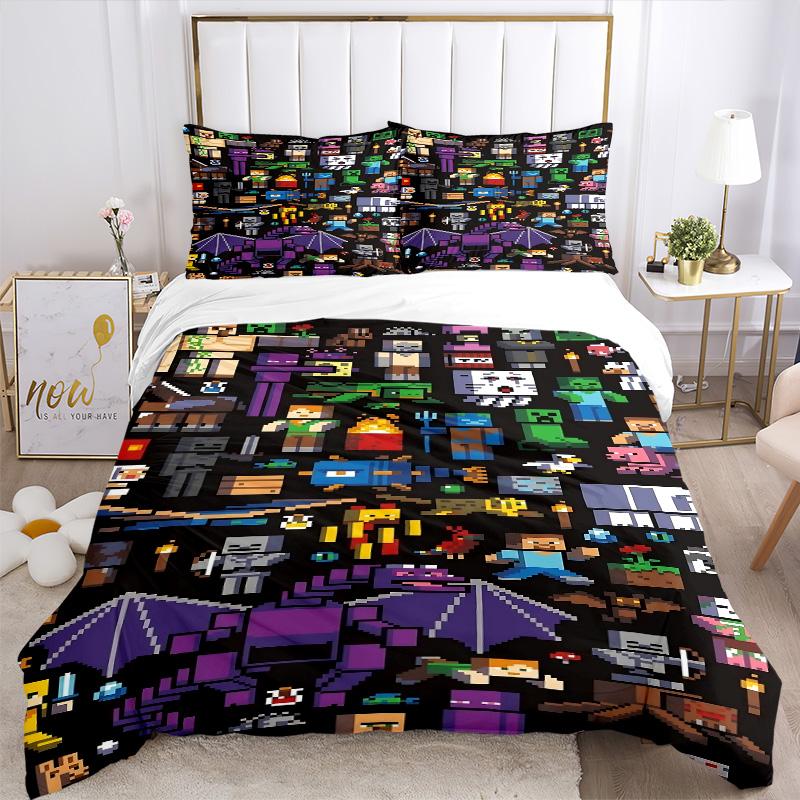 Minecraft Pixel Art Compilation Print 3Pcs Bedding Setduvet Cover With 2 Bedropillowcase Home Birthday Gift