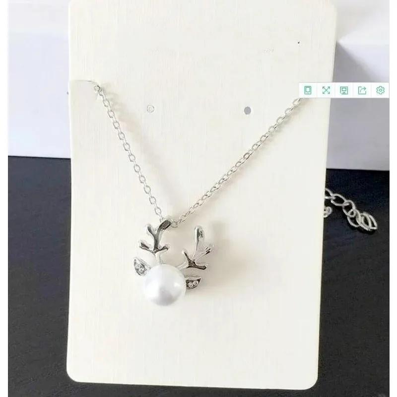 Милое ожерелье с подвеской в виде рогов оленя, жемчужная цепочка, рождественский подарок в виде оленя, ожерелье с рождественским украшением в виде оленя