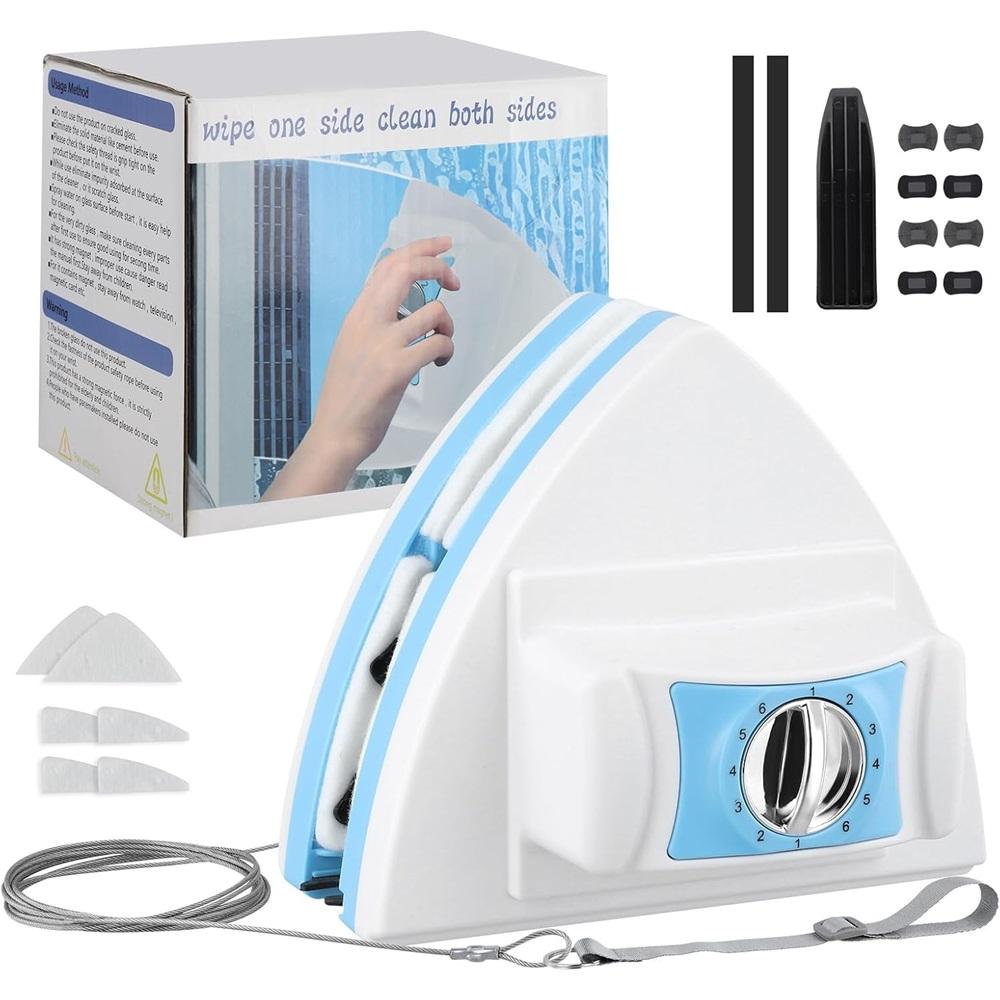 Double-sided magnetic window cleaner, super strong double-layer glass window cleaning device, with easy-grip handle, adjustable demagnetizing cleaner