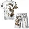 Летний комплект с круглым вырезом и 3D-принтом животных, модная и повседневная футболка с коротким рукавом и шорты, мужская спортивная одежда
