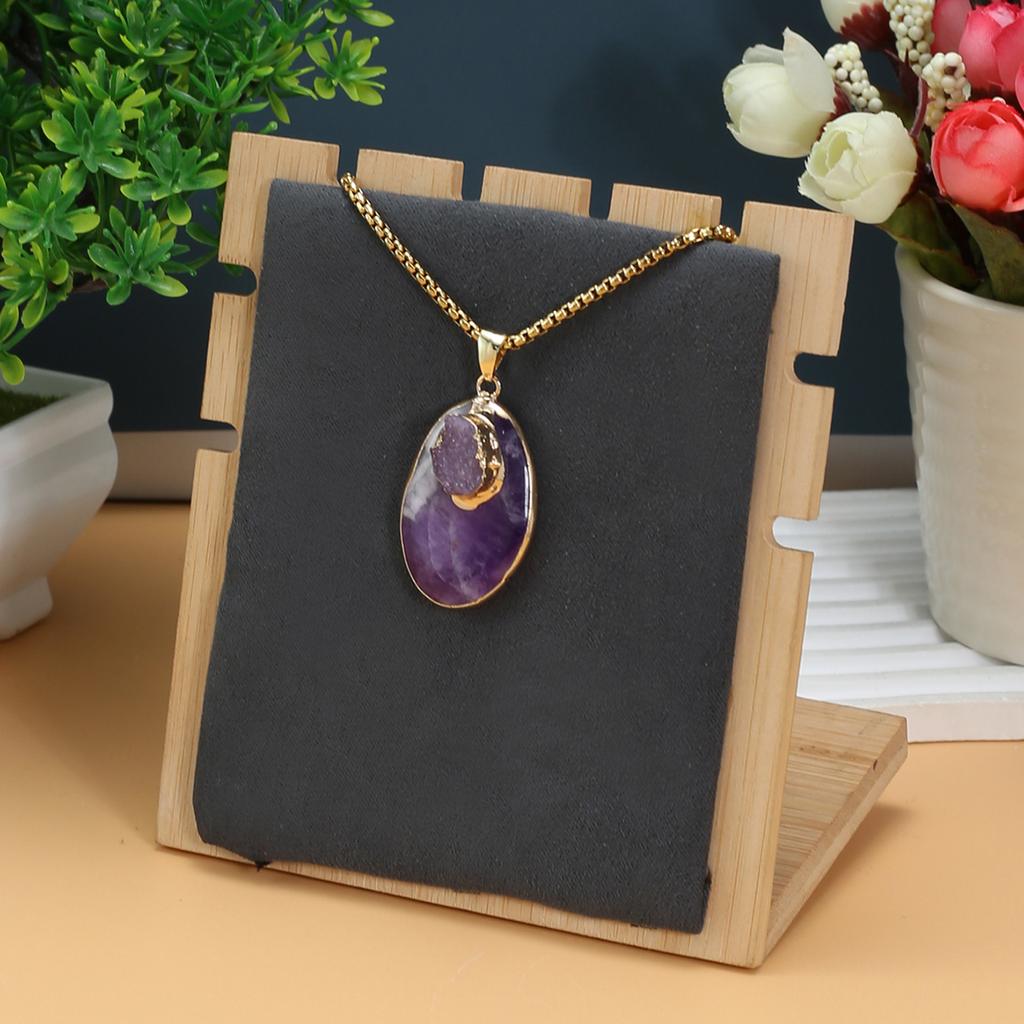 Женское ожерелье из натурального камня, розовый кварц/аметист/флюорит, кулон, ожерелье для подарка на день рождения, цепочки 60 см