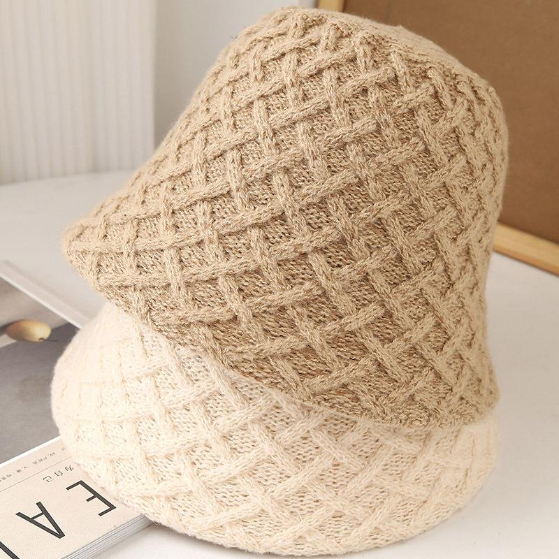Wool knitted bucket hat women's autumn and winter versatile temperament bucket hat outdoor warm cold ear hat