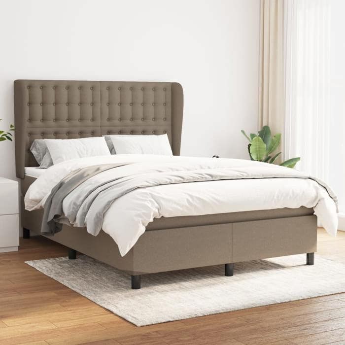 Maison Exclusive - Sommier à lattes de lit avec matelas Taupe 140x200 cm Tissu