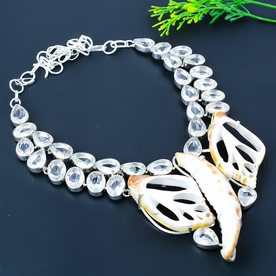 Ожерелье из натуральной ракушки каури, белого топаза, стерлингового серебра 925 пробы, 18 дюймов, k5h13