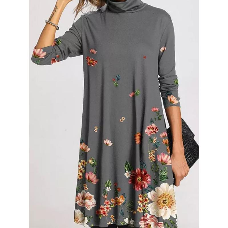 Зимняя водолазка, теплая винтажная женская одежда с принтом, элегантные лоскутные платья с длинными рукавами, женские повседневные свободные платья