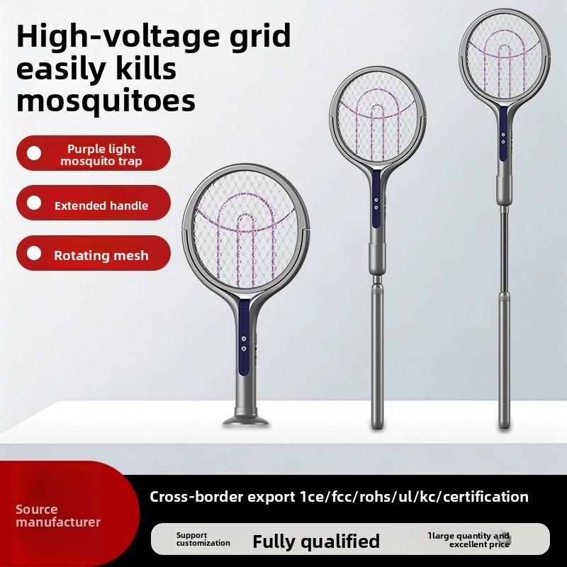 Raqueta eléctrica mata mosquitos recargable plegable con luz UV para hogar