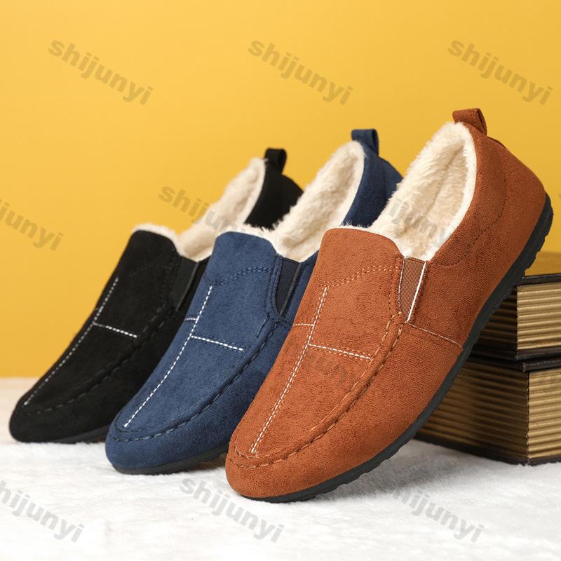 Модная мужская зимняя повседневная обувь, мокасины, легкие, удобные, прогулочные туфли на плоской подошве для мужчин, бархатные, теплые, нескользящие, мягкие, хлопковые кроссовки