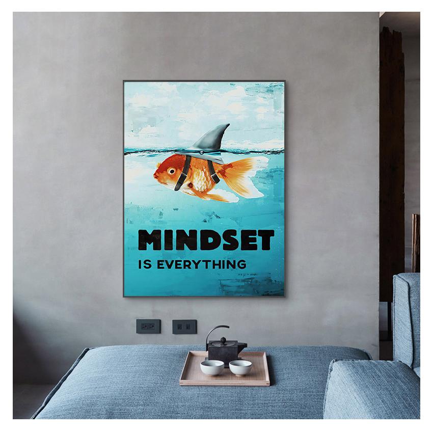Home Decor Mindset Is Everything Shark Fish Pictures Motivational Nordic Poster For Living Room Wall Art Canvas Painting Printed