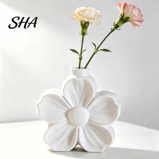 Solid Base Desktop Ornament 3D Printed Minimalist Flower Vase, Matte Frosted Decorative Vase for Fresh Modern Home Table Decor or Dried Stems,