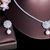 CMM великолепный кубический цирконий цветок падение Для женщин свадебное ожерелье из искусственного жемчуга серьги модные свадебные комплекты ювелирных изделий подарок