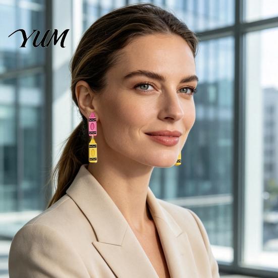 Personalized School Life Ornaments 1 Pair Teacher Earrings for Women, Cute 2D Acrylic Crayon Pencil Backpack Fun Back to Jewelry Number Alphabet