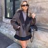Bahor va Qish Kadife Palto Sun'iy Teri Kurtka Top Lapelli Keng Moda Kundalik Stil Issiq Palto