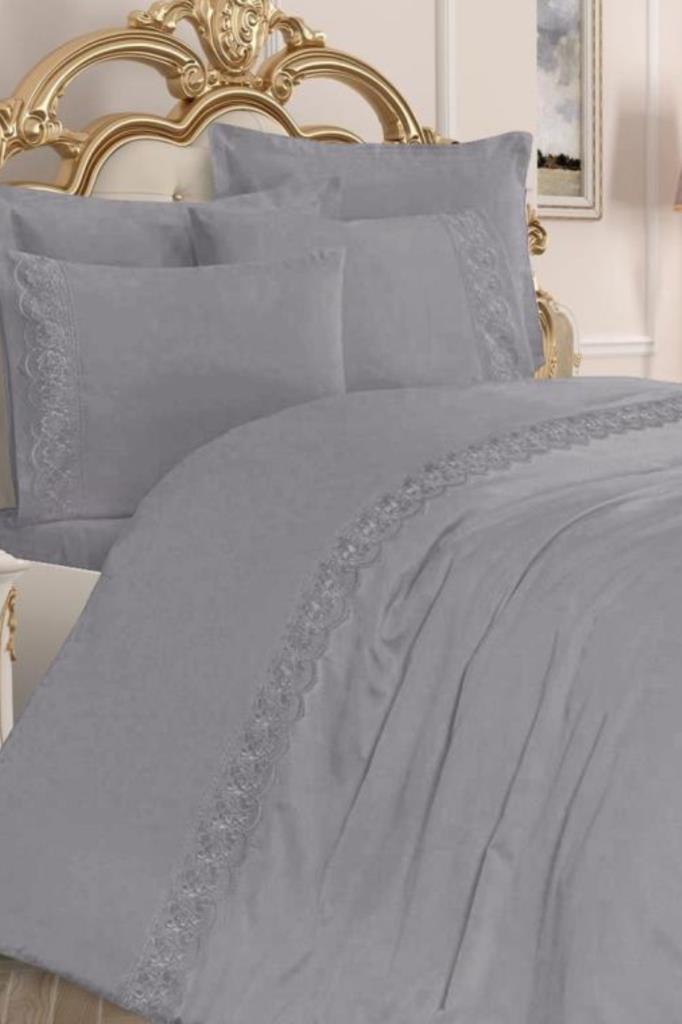 Lalezar Комплект пододеяльников 6шт, Пододеяльник 200х220, Простыня 240х260 Хлопчатобумажная ткань, Полный размер, Двойной размер Серый