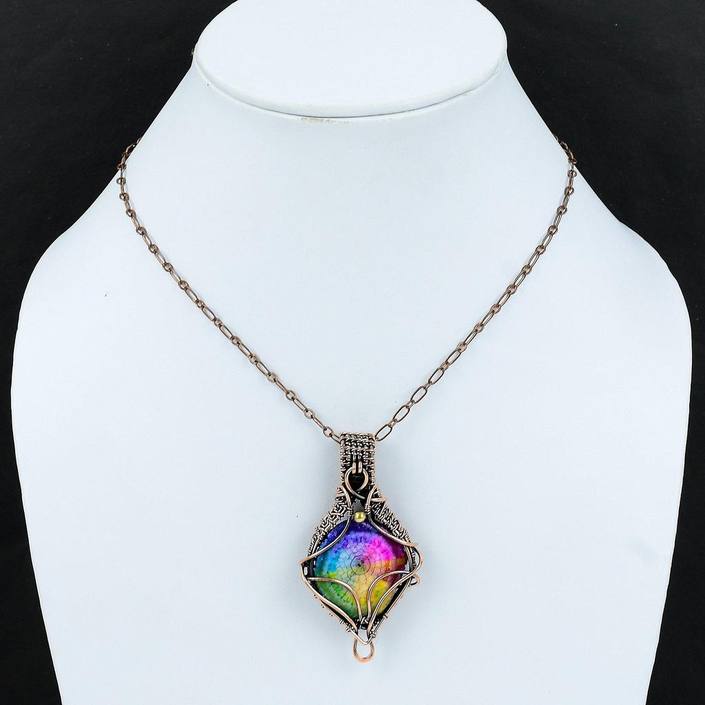 Rainbow Solar Quartz Druzy Pendant Copper Wire Wrapped Pendant Gemstone Jewelry Handmade Pendant Amazing Pendant Copper Jewelry Gift For Her