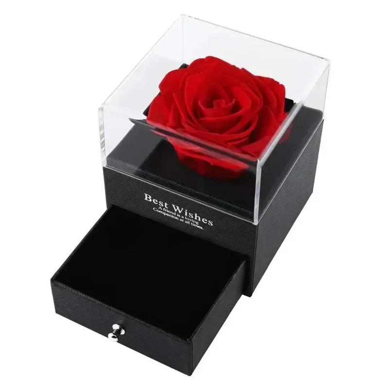 Elegant Preserved Rose Box with Jewelry Drawer for Mothers Day Birthday Anniversary Gifts and Special Keepsake Present for Her
