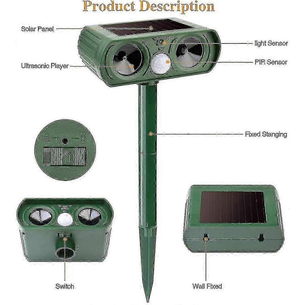 Ultrasonic Animal Repeller Outdoor, Solar Power Animal Repeller With Pir Motion, Waterproof Ultrasonic Pest Repeller Cat 26s
