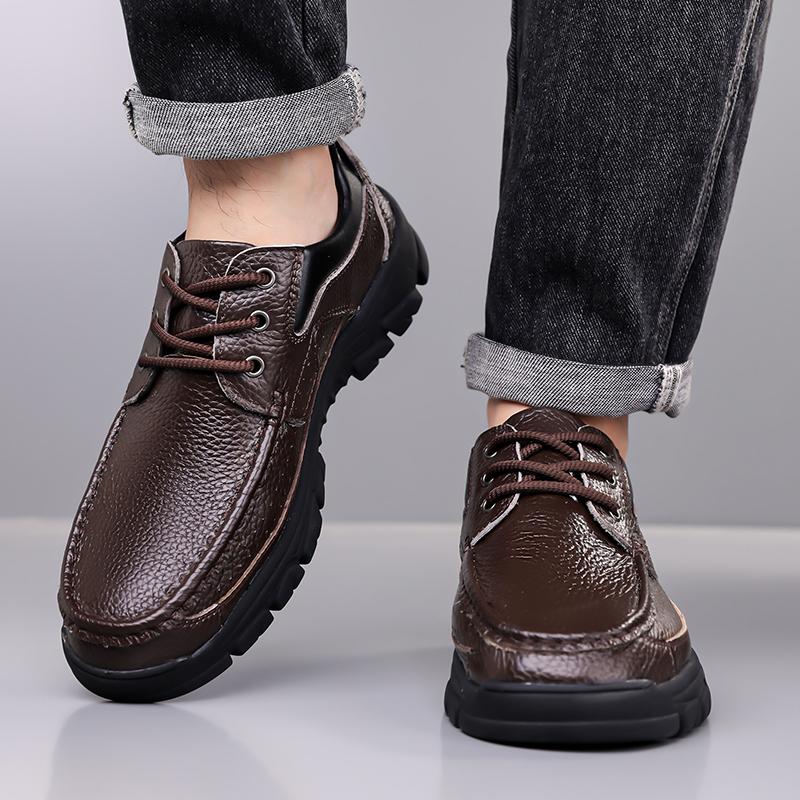 Мужские весенне-осенние новые кожаные мокасины в стиле business casual, нескользящие, износостойкие, на толстой подошве, большого размера, кожаная обувь для мужчин