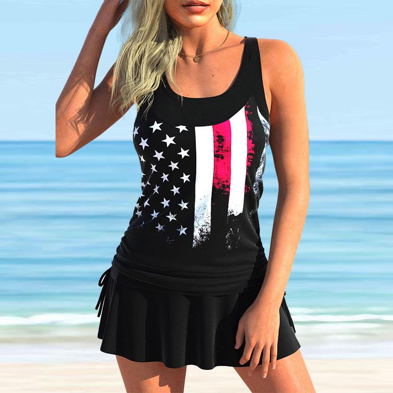 Women's Shoulder Strap Swimsuit White Chrysanthemum Print Bikini Tankini Swimsuit