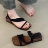 2025 New Thick-soled Square Head with Two Sandals, Women's Open-toed Simple Beach Vacation Wind Non-slip Cool Slippers