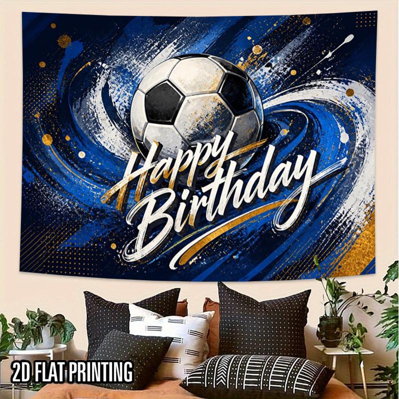 2D Flat - 2D Flat - 2D Flat Print 1pc Tapestry Football Birthday Wall Hanging Blue Golden Splash Art Decor Suitable for Vintage Themed Durable Suitabl