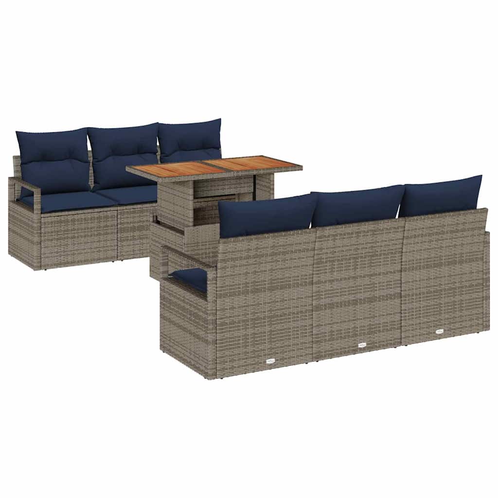 Garden Sofa Set with Cushions 7 pcs Grey and Navy Blue