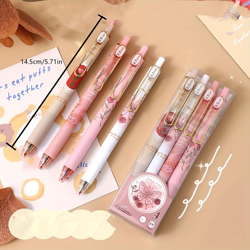 4 шт. Гелевая ручка в мультяшном милом стиле 0,5 мм Черная ручка для подписи (Черные чернила)